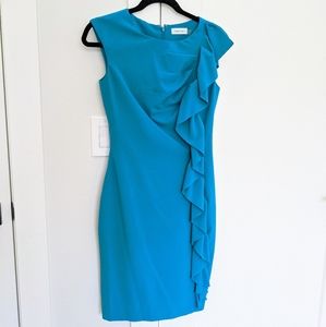 Calvin Klein short sleeve ruffle pencil dress